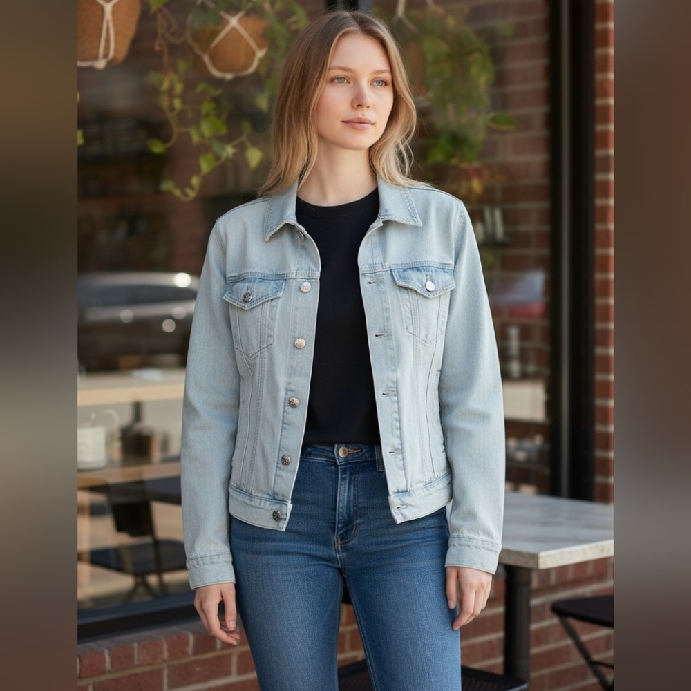 Free People Light Wash Denim Jacket Crop Small S - Picture 15 of 15